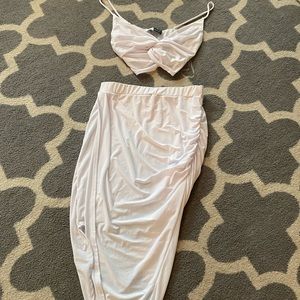 womens 2 pc crop & skirt white sz m